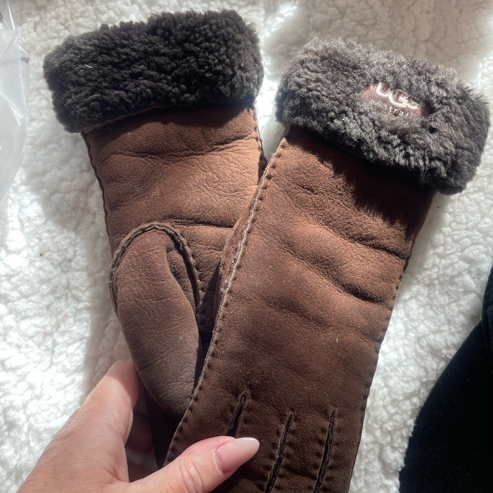UGG Dark Brown Shearling Mittens